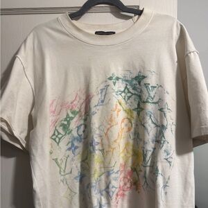 Louis Vuitton Cream Tee with Navy-Gold Label
